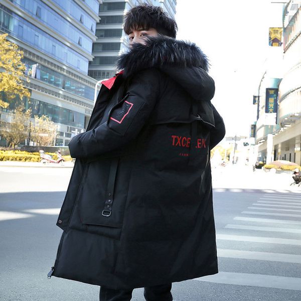 

men s down parkas winter jacket cotton coat long section trend youth handsome camouflage clothes casual 221206, Black