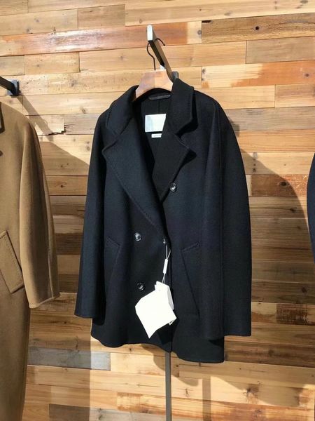 

black mmax sella cashmere wool blends with double breast women blazer coat lapel neck