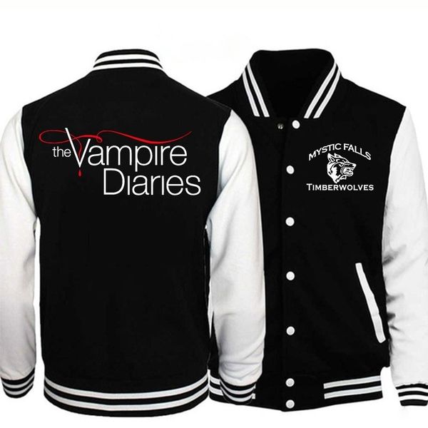 

mens jackets fashion the vvampire diaries winter warm women men long sleeve round neck baseball coat hoodie 221206, Black;brown