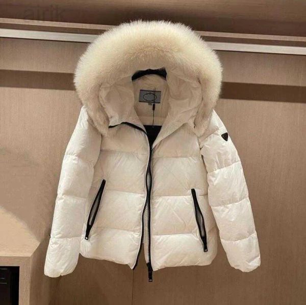

designs brand women down jacket white duck downs foxes fur collar fluffy warm belted casual winter badge women men coat, Black