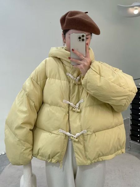 

women's down parkas ailegogo autumn winter women hooded horn button white duck short coat casual female loose warm jacket outwear 22120, Black