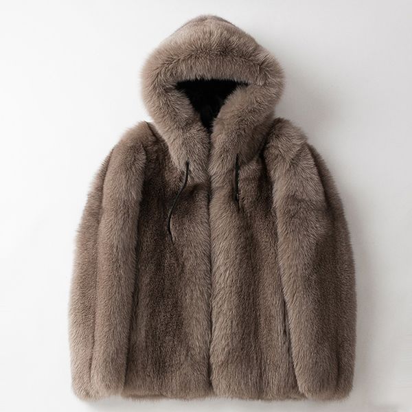

fox fur coat mens hooded jacket thick boutique fashionable male slim coats size s-5xl autumn winter jackets man clothing windproof, Black
