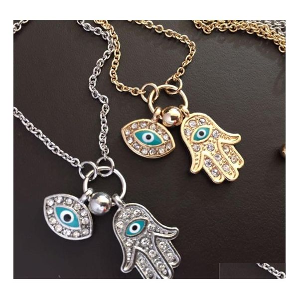 

pendant necklaces gold chain necklace turkey blue evil eye hamsa hand fatima palm pendant necklaces 20 n2 drop delivery jewelry penda dh8b3, Silver