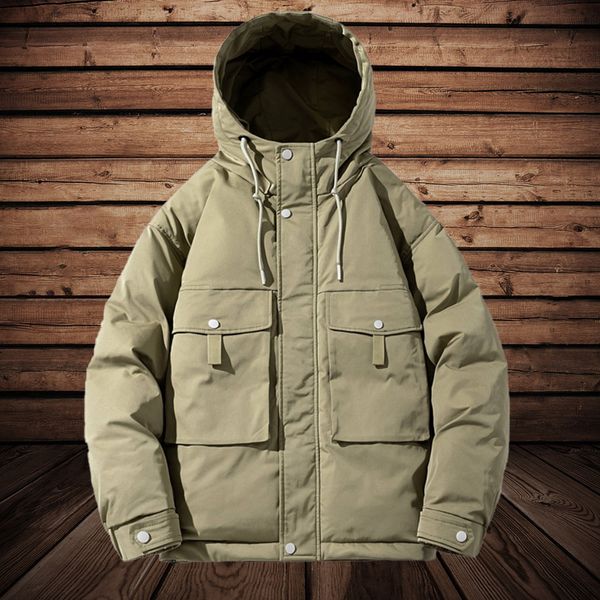 

men's down parkas japan style winter jacket men with big pockets cotton padded jacket men thicken warm outdoor parkas coats men solid c, Black