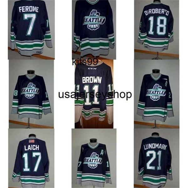 

custom mens womens kids whl thunderbirds 7 paul ferone 18 torrey diroberto 21 jamie lundmark hockey jerseys goalit cut, Black
