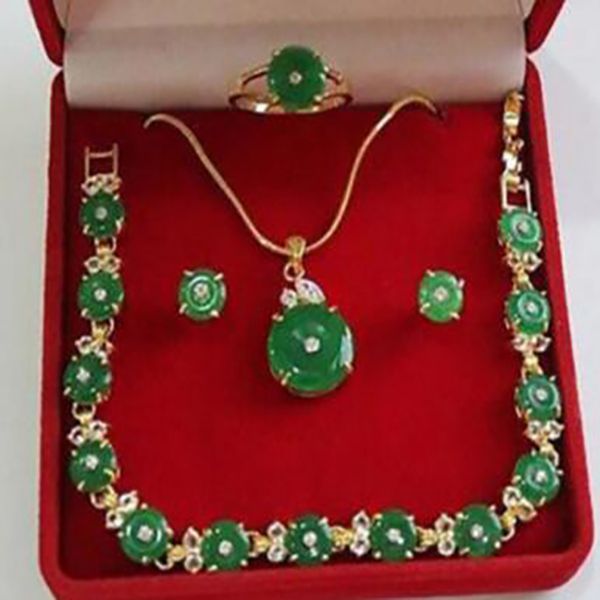 

beautiful green jade necklace bracelet pendant earring ring set, Silver