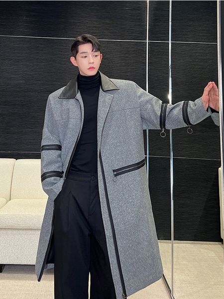 

men's jackets syuhgfa men clothing autumn pu leather collar patchwork fashion pocket zipper long coat loose handsome casual windbreak 2, Black;brown