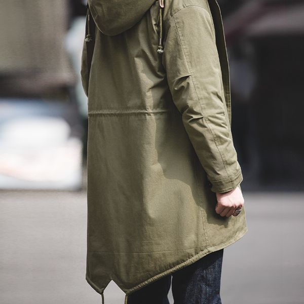 

men s down parkas maden thick hooded m 51 fishtail cotton coat plus velvet parka jacket army green windbreaker winter autumn men trench 2212, Black