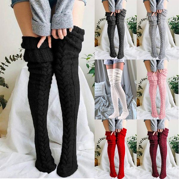 

socks hosiery women thigh high long woolen knit warm thick tall boots stockings leg warmers for girls winter pile 221205, Black;white