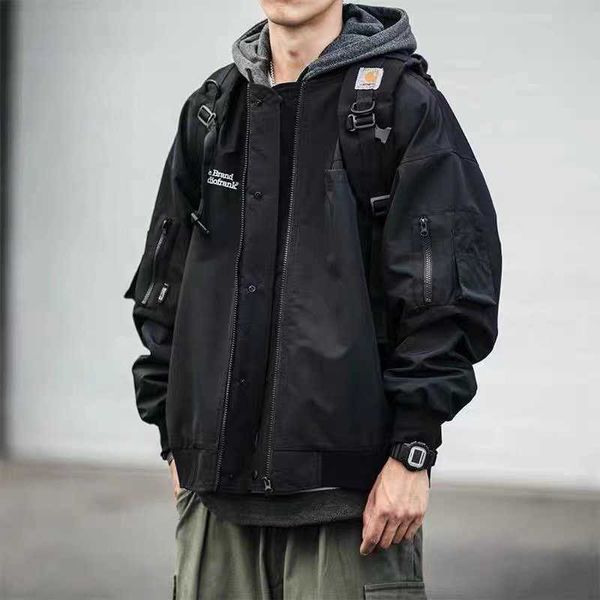 

men's jackets japanese tide brand air force pilot jacket workwear jackets men's 2022 spring new loose baseball uniform casual carg, Black;brown