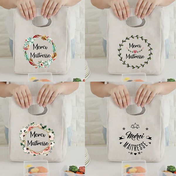 

ice packsisothermic bags french print pattern cooler lunch bag portable insulated canvas bento tote thermal school picnic food storage pouch