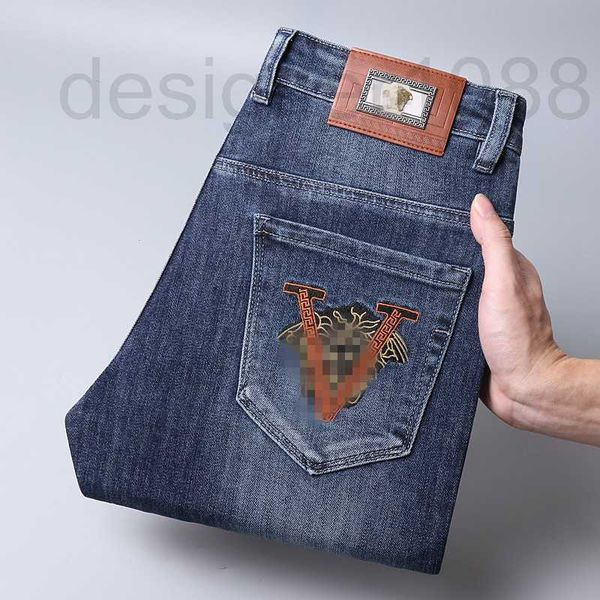 

men's jeans designer autumn and winter new for men light luxury korean version thick elastic feet slim fit embroidery medusa w6d6, Blue