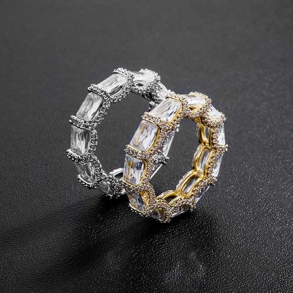 

long diamond wrapped thin diamond men and women hip hop ring rock full zirconia personality ring 22120, Silver