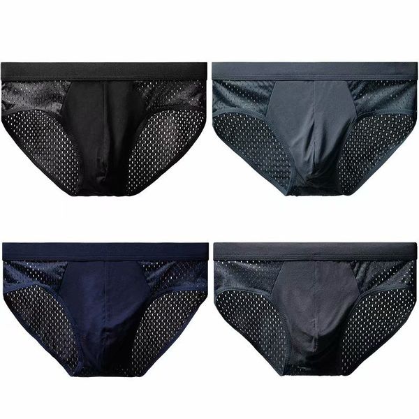 

4pcs/lot men"s cotton underwear shorts breathable holes cooling short panties ice-silky summer underwears, White;black