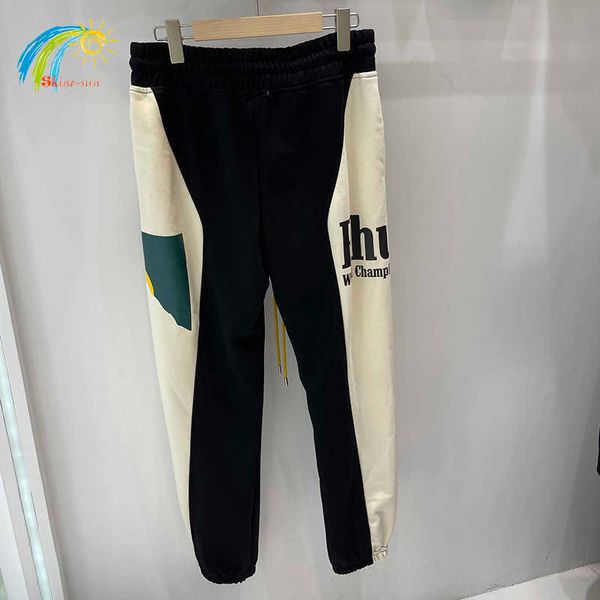 

men's pants black patchwork splicing sweatpants men women cotton jogger drawstring moonlight sunset pants casual trousers t221206