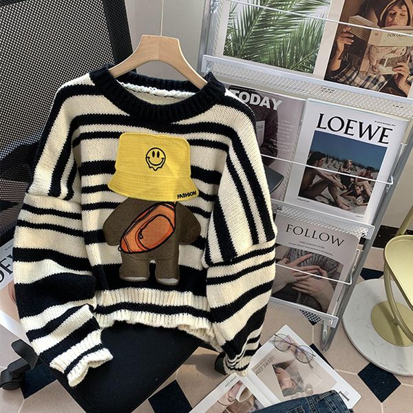 

women s sweaters cute cartoon jacquard crop autumn winter short knitted jumpers o neck women sweater 221206, White;black