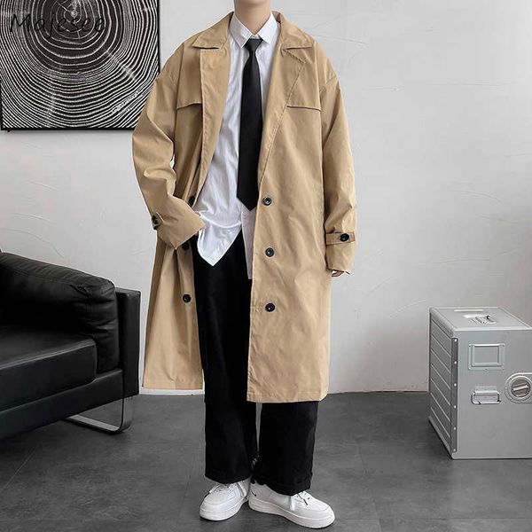 

men's jackets large size trench men s-3xl classic double breasted long loose fashion wind-proof japanese style retro teenagers outwear, Black;brown