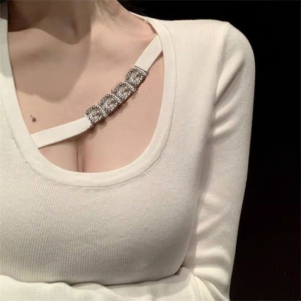 

rhinestone letter women t shirt cut off design white black autumn spring t shirts