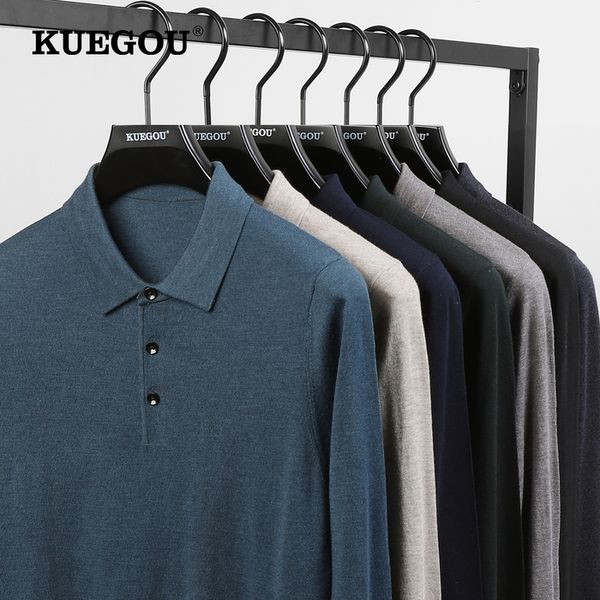 

men's sweaters kuegou autumn winter men sweater polo shirt collar long sleeves pullovers quality slim knitted wool blend warm 721 22120, White;black