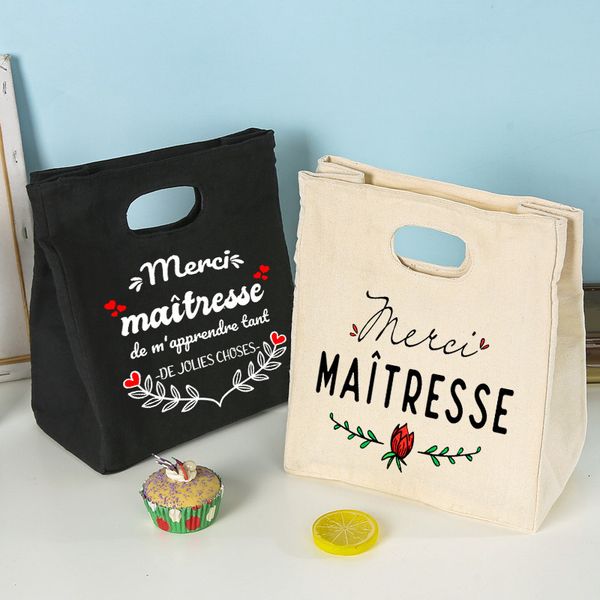 

packsisothermic french print ice cream cooler bags lunch bag portable insulated canvas bento tote thermal school food storage pouch teacher