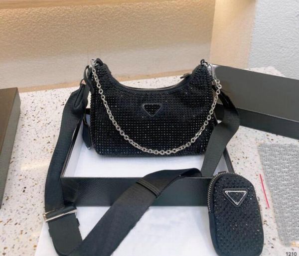 

diamond women 2pcs/set shoulder bag new crystal handbags summer fashion brands underarm purses luxury totes classic shiny handbag zipper mul