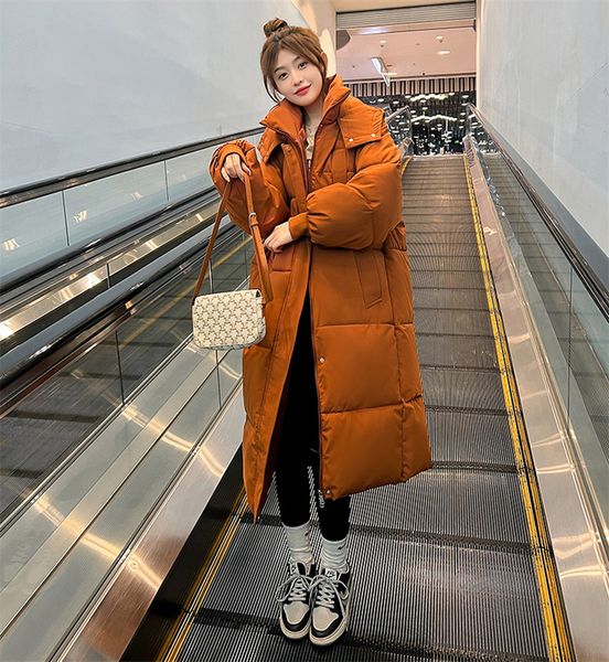

thick 30 degree down parkas women winter long over knee jacket female loose hooded winter coat, Black