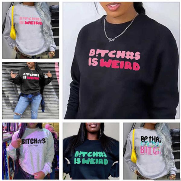 

women clothes designer sweatshirts casual style pullover autumn winter letter printed hoodie long sleeve round neck plus size sweater 12 col, Black