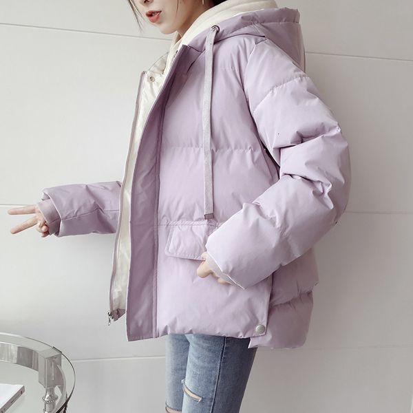 

women s down parkas lucyever winter cotton jacket casual loose thick warm hooded woman solid color short padded coat 221206, Black