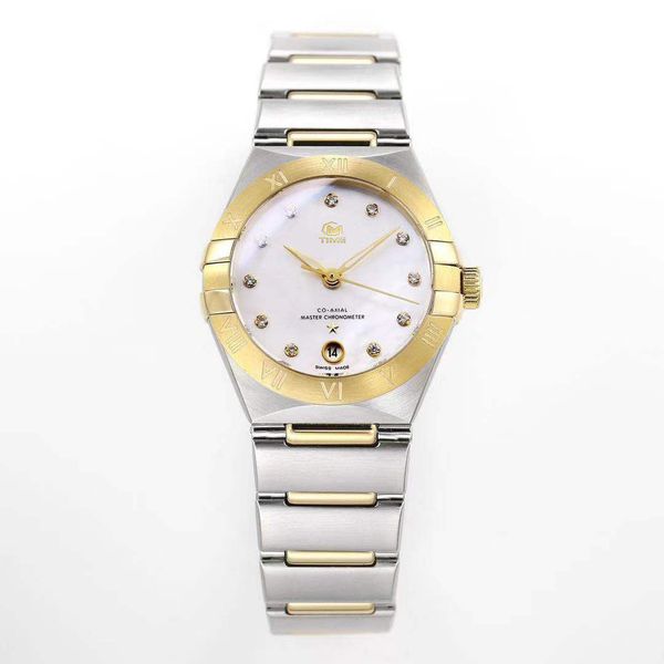 

fashion women's watch quartz movement 28mm stainless steel gold strap inlaid with imported diamond sapphire glass waterproof, Slivery;brown