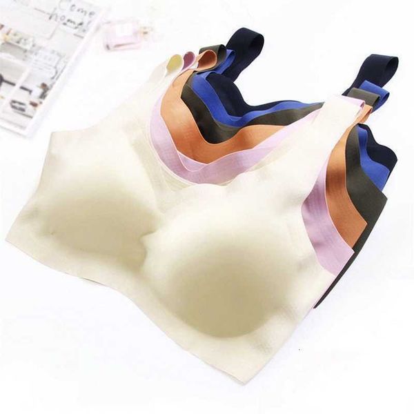 

ice silk bra seamless vest bras women soft thin push up underwear comfortable sleep with chest padded sports bralette, Red;black