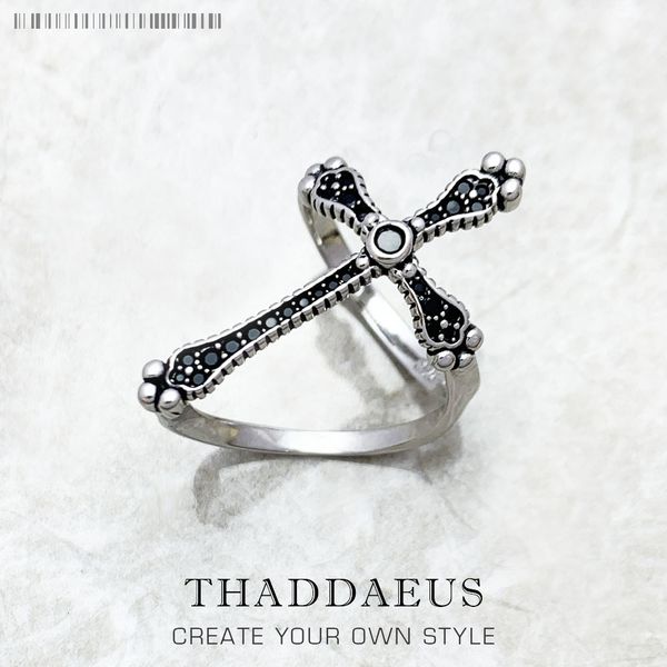 

solitaire ring royalty cross black stones victorian fine jewerly for women 2023 spring vintage gift in 925 sterling silver 221206, Golden;silver