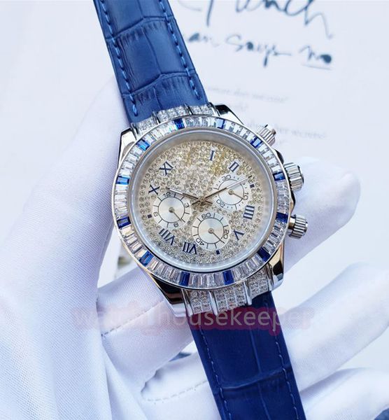 

2023 men's diamond inlaid sapphire watch 40mm stainless steel u1 multi dial leather chain fashionable full-automatic mechanical watch, Slivery;brown