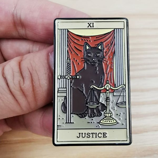 

justice cat card brooch black cat badge accessory gift tarrot pin, Blue