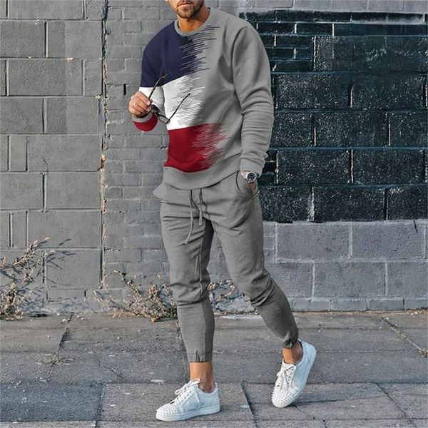 

men's tracksuits autumn sportwear casual suit long sleeve t shirt 2 piece sets men tracksuit striped pattern trend oversized clothes 22, Gray