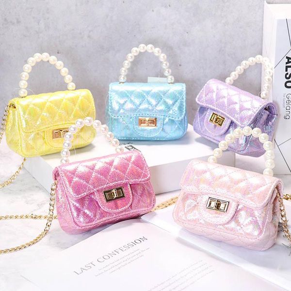 

kids handbags fashion bag girls bags children accessories summer mini women purse pearl children's shoulder messenger princess e22919, Black