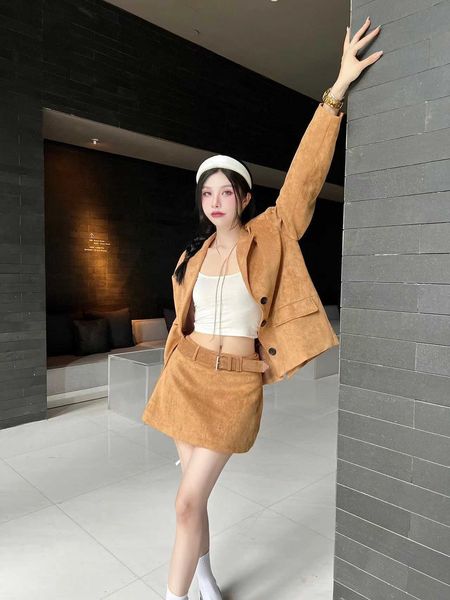 

two piece dress 22 autumn and winter new style cool versatile loose casual coat and trouser skirt fashion set, White