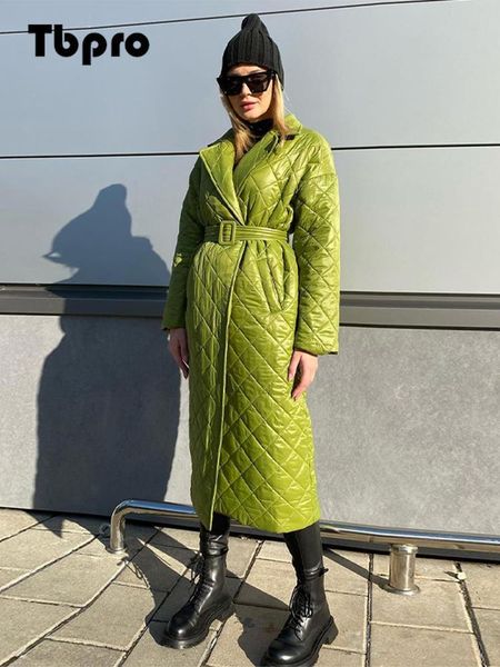 

women s down parkas over the knee winter padded jacket coat woman belted space cotton diamond plaid 221206, Black