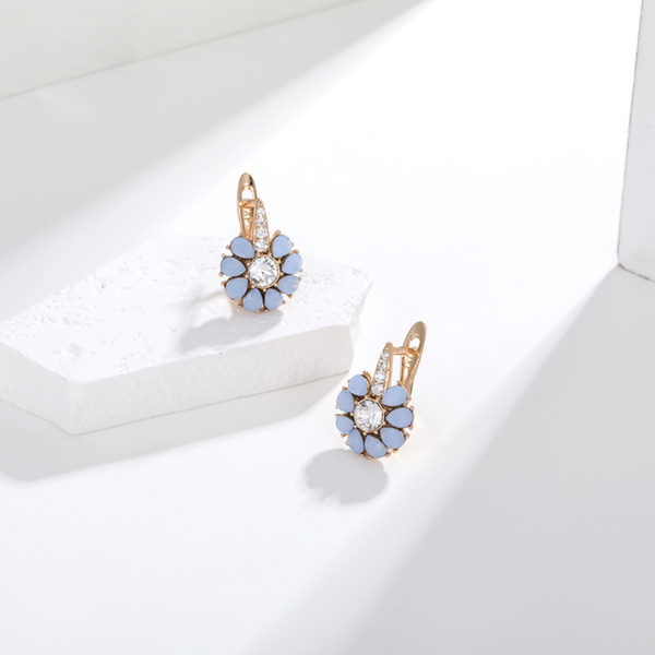 

flower piercing earrings for girls party jewellery accessories austrian crystal studs earrings women daily wearing bijoux gifts, Golden;silver