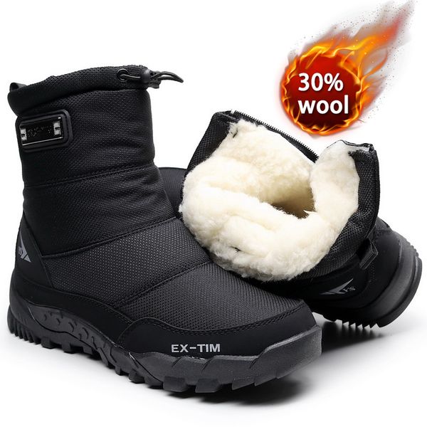 

boots winter mens hiking snow plus velvet warm side zipper outdoor casual short resistance men shoes thicken 221207, Black