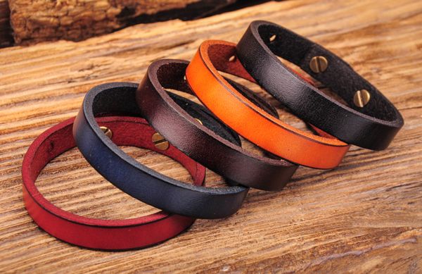 

charm bracelets g370 lot 5pcs multicolor simply stylish single band genuine leather bracelet wristband 221206, Golden;silver