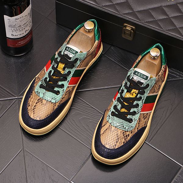 

luxury designer shoes men's serpentine pattern mix lace up causal shoes rock punk loafers sport walking sneakers ankle boots, Black
