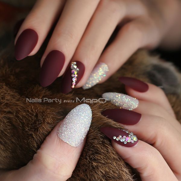 

nail practice display matte glitter art nails box match press on burgundy ab fasle stiletto custom white blue pink 221206