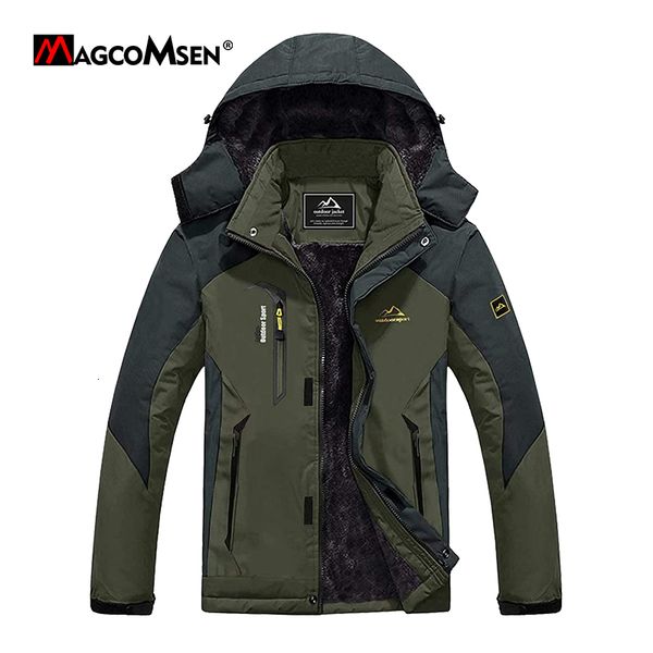 

mens down parkas magcomsen thicken fleece warm winter waterproof ski hiking jacket windproof hooded coat with zipper pockets 221207, Black
