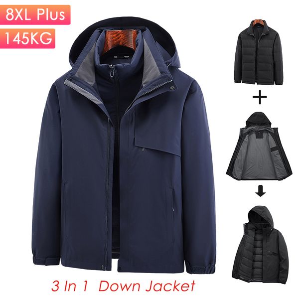 

mens down parkas 8xl plus size women winter warm 90% white duck jacket coat parka casual outfit waterproof hat 221207, Black