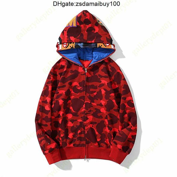 

mens hoodie designer hoodies shark reflective fleeces sweatshirts hoody oversized color camo shark wide full zip double cap, Black