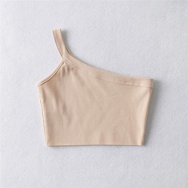 

women's tanks 2022 summer solid backless one shoulder crop women fashion ribbed cotton camis top, White