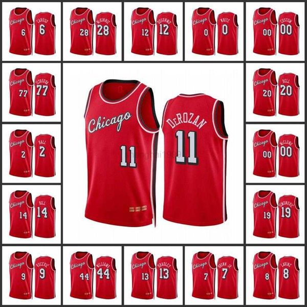 

college basketball wears chicago bulls''demar derozan ayo dosunmu zach lavine alex caruso nikola vucevic custom city red edition 2, Black