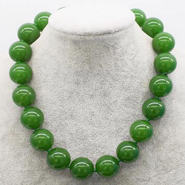 

fashion jewelry wholesale green jade round 20mm necklace 17.5inch, Silver