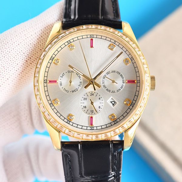 

7-pins watch men watch 41mm automatic mechanical wristwatches business leather wristwatch montre de luxe, Slivery;brown