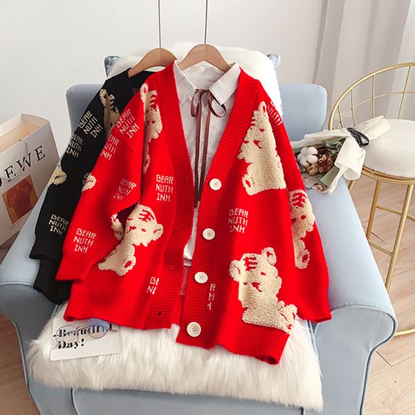 

women s knits tees sweater warm knitted jacket loose cartoon jacquard fashion ladies s oversized cardigan 221206, White